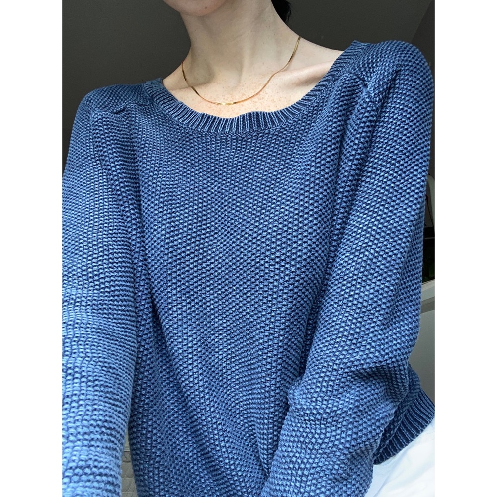 Blue Textured Cropped Sweater